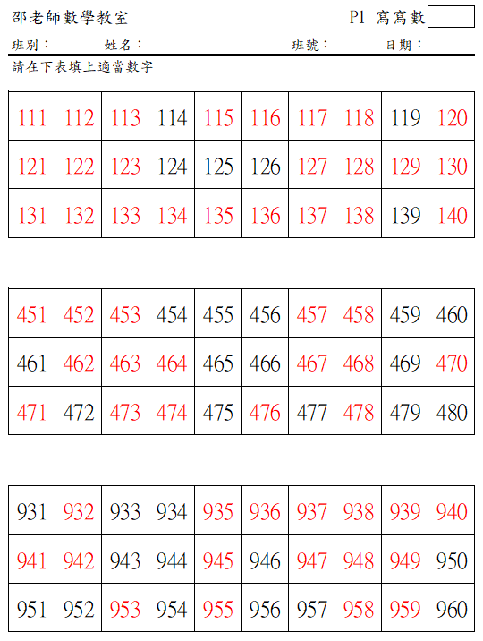 數序訓練：寫寫數(自由訂定)